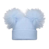 Baby Double Bobble Hat - Pastel Blue