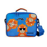 Kids Orange and Blue Personalised Dinosaur Print Lunch Bag - Terry the Triceratops