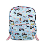 Girls Large Blue and Pink Personalised Tractor Backpack