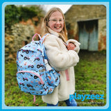 Girls Large Blue and Pink Personalised Tractor Backpack