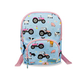 Girls Mini Blue and Pink Personalised Tractor Print Backpack with Reins