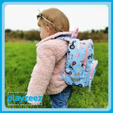 Girls Mini Blue and Pink Personalised Tractor Print Backpack with Reins