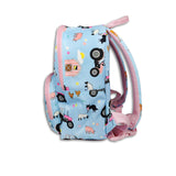 Girls Mini Blue and Pink Personalised Tractor Print Backpack with Reins