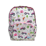 Girls Large Grey and Pink Personalised Tractor School Bag