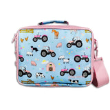 Girls Blue and Pink Personalised Tractor Lunch Box