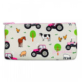 Girls Grey and Pink Tractor Pencil Case