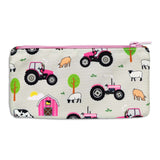 Girls Grey and Pink Tractor Pencil Case