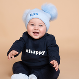 Baby Double Pom Pom Beanie Hat - Pastel Blue