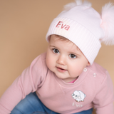 Baby Double Pom Pom Beanie Hat - White