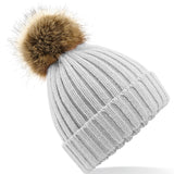 Kids Faux Fur Pom Chunky Beanie - Grey