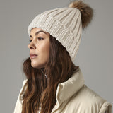 Kids Faux Fur Pom Chunky Beanie - Oatmeal
