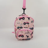 Girls Mini Pink Personalised Farm and Tractor Print Backpack with Reins