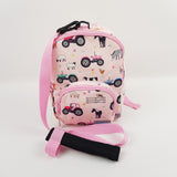 Girls Mini Pink Personalised Farm and Tractor Print Backpack with Reins