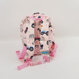 Girls Mini Pink Personalised Farm and Tractor Print Backpack with Reins