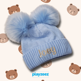 Baby Double Pom Pom Beanie Hat - Pastel Blue