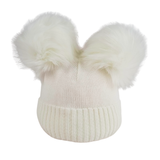 Baby Double Pom Pom Beanie Hat - White