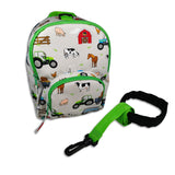 Boys Mini Green Personalised Tractor Backpack with Reins