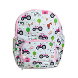 Girls Medium Grey and Pink Personalised Tractor Backpack