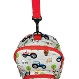 Boys Mini Red Personalised Tractor Print Backpack with Reins