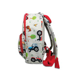 Boys Mini Red Personalised Tractor Print Backpack with Reins