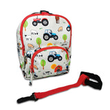 Boys Mini Red Personalised Tractor Print Backpack with Reins