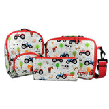 Boys Mini Red Personalised Tractor Print Backpack with Reins