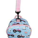 Girls Mini Blue and Pink Personalised Tractor Print Backpack with Reins