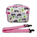 Girls Grey and Pink Personalised Tractor Lunch Box