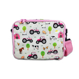 Girls Grey and Pink Personalised Tractor Lunch Box