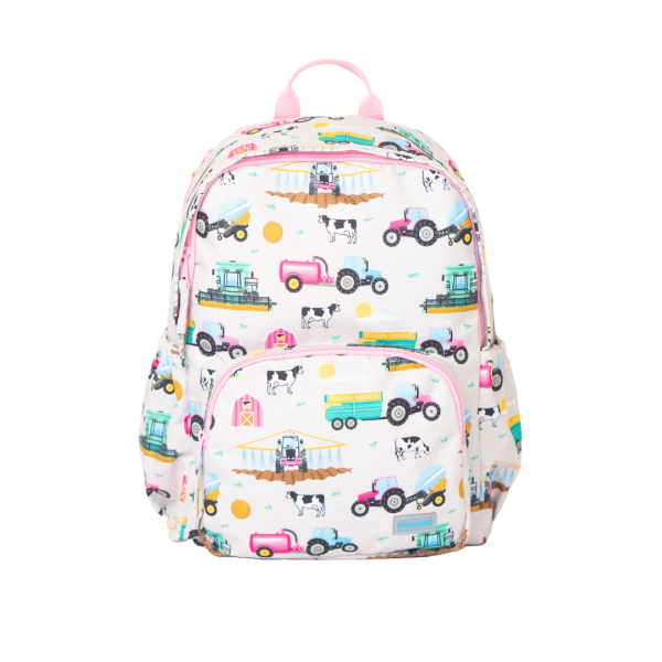 Girls Personalised Large Pink Tractor Backpack